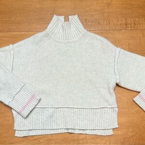 Pilcro Cream Cashmere Turtleneck Sweater with Pink Accents